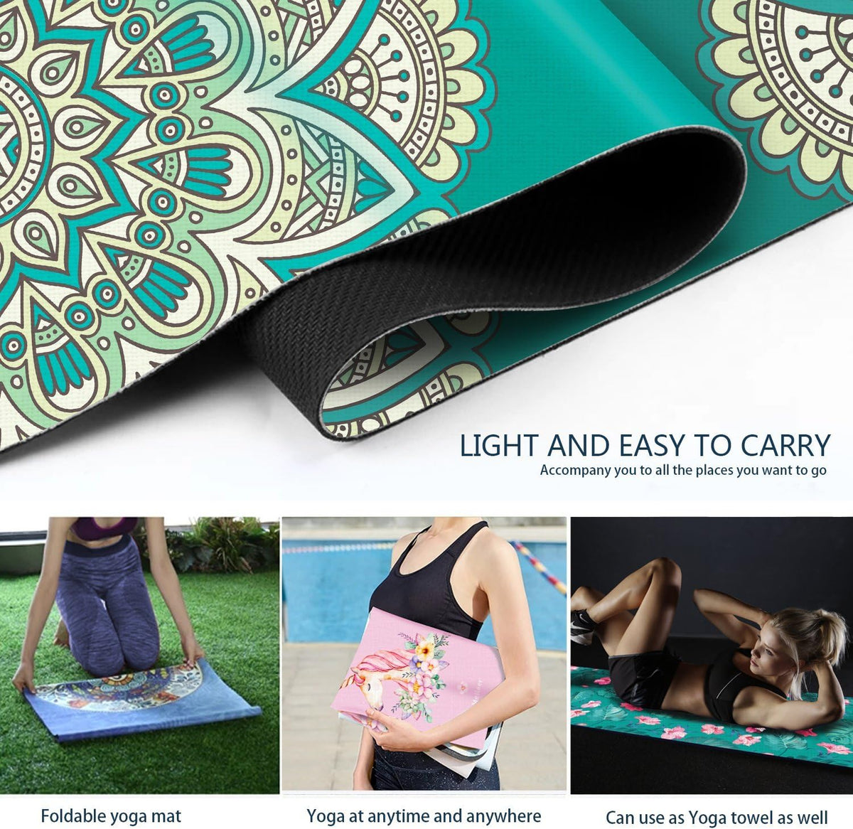 a Travel Yoga Mat, Sweat Absorbent Anti Slip Foldable Yoga Mat